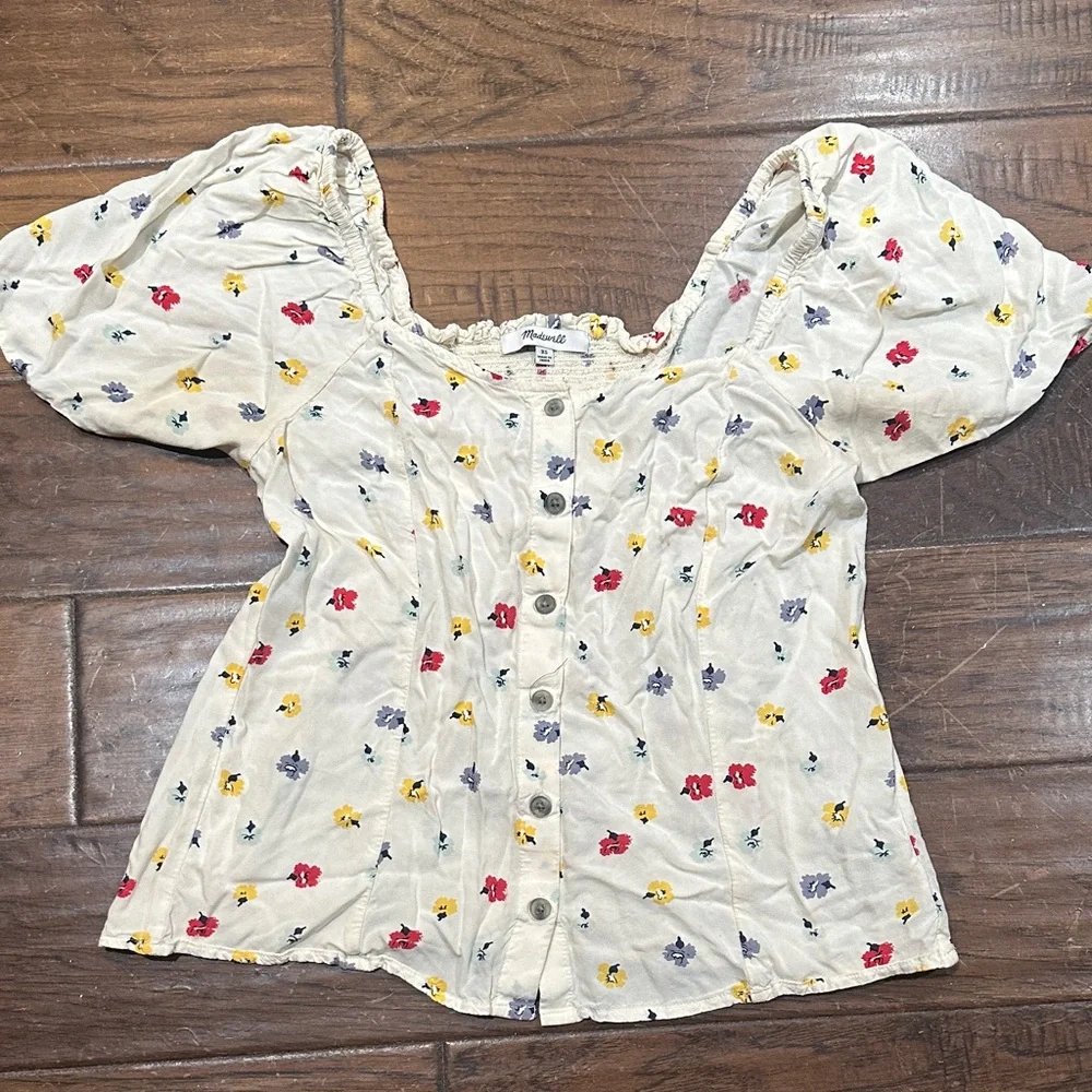 Madewell Cream Floral Blouse with Multicolor‎ Accents